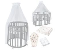 Waldin Lit Bébé Ovale 7en1 Évolutif, Matelas - Gris - Ensemble Pissenlit Blanc inclus