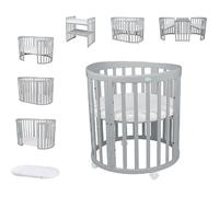 Waldin Lit Bébé Ovale 7en1 Évolutif, Matelas - Gris - Sans ensemble de tissu (lit seul)