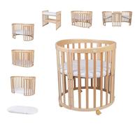 Waldin Lit Bébé Ovale 7en1 Évolutif, Matelas - Naturel - Sans ensemble de tissu (lit seul)