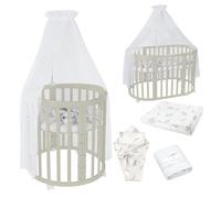 Waldin Lit Bébé Ovale 7en1 Évolutif, Matelas - Olive - Ensemble Branches Blanc inclus
