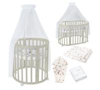 waldin Lit Bébé Ovale 7en1, Matelas, roulettes, Étagère, Olive | Pissenlit Blanc, Évolutif, Lit, Lit Cododo en Bois, Fonction Balancelle en Option