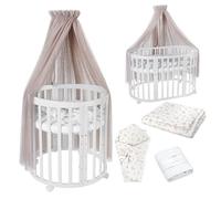 waldin Lit Bébé Ovale 7en1, Matelas, roulettes, Étagère, Blanc | Branches Taupe, Évolutif, Lit, Lit Cododo en Bois, Fonction Balancelle en Option