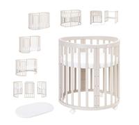 Waldin Lit Bébé Ovale 7en1, Matelas, Roulettes, Étagère, Cachemire | Sans Ensemble de Tissu, Évolutif, Lit, Lit Cododo en Bois, Fonction Bascule en Option