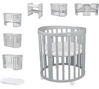 waldin Lit Bébé Ovale 7en1, Matelas, roulettes, Étagère, Gris | Sans Ensemble de Tissu, Évolutif, Lit, Lit Cododo en Bois, Fonction Balancelle en Option