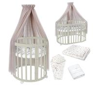 waldin Lit Bébé Ovale 7en1, Matelas, roulettes, Étagère, Olive