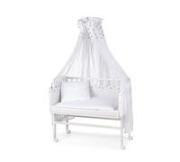 WALDIN Lit cododo Berceau Tout équipé pour, Bois Blanc laqué, 16 modèles Disponibles, Surface de Couchage Extra Large L 90 x l 55,Couleur du Textile Blanc, astre Gris