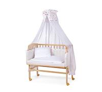 WALDIN Lit cododo Berceau Tout équipé pour,Bois Non traité,16 modèles Disponibles,Surface de Couchage Extra Large : L 90 x l 55,Couleur du Textile Blanc/astre Gris-Rose