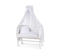 WALDIN Lit Cododo pour Bébé avec Matelas, Réglable en Hauteur, Bois Hêtre Massif Laqué, Grande Surface de Couchage 90 x 55 cm, Textile Blanc