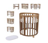Waldin OWAL Baby Bed 7in1, Lit à Barreaux avec Matelas, avec Commode à Langer, Lit Évolutif Bébé Ovale avec Matelas et roulettes, Bois Vintage