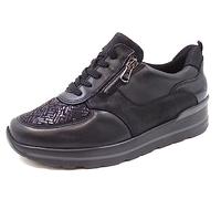 Waldläufer M-Sarah Perustretch Chaussures basses en cuir lisse Noir OrthoTritt Largeur M 807M01-409-001, Tons de noir, 40.5 EU Large
