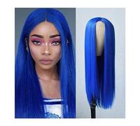 WaLdor Perruque droite bleu clair avec partie centrale, fibre haute température pour femmes, fête, spectacle, perruques en dentelle synthétique bleue, longue perruque en soie pour carnaval (couleur
