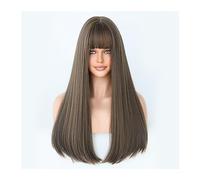 WaLdor Perruques Cheveux Synthétiques Naturels, Perruque de Cosplay Quotidien pour Femmes, Perruques Brun Blond Ombrées, Perruques Synthétiques Longues Droites avec Frange, Perruque Haute Température