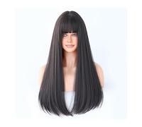 WaLdor Perruques Cheveux Synthétiques Naturels, Perruque de Cosplay Quotidien pour Femmes, Perruques Brun Blond Ombrées, Perruques Synthétiques Longues Droites avec Frange, Perruque Haute Température