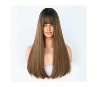 WaLdor Perruques Cheveux Synthétiques Naturels, Perruque de Cosplay Quotidien pour Femmes, Perruques Brun Blond Ombrées, Perruques Synthétiques Longues Droites avec Frange, Perruque Haute Température