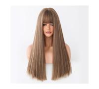 WaLdor Perruques Cheveux Synthétiques Naturels, Perruque de Cosplay Quotidien pour Femmes, Perruques Brun Blond Ombrées, Perruques Synthétiques Longues Droites avec Frange, Perruque Haute Température