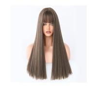 WaLdor Perruques Cheveux Synthétiques Naturels, Perruque de Cosplay Quotidien pour Femmes, Perruques Brun Blond Ombrées, Perruques Synthétiques Longues Droites avec Frange, Perruque Haute Température