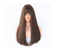 WaLdor Perruques Cheveux Synthétiques Naturels, Perruque de Cosplay Quotidien pour Femmes, Perruques Brun Blond Ombrées, Perruques Synthétiques Longues Droites avec Frange, Perruque Haute Température
