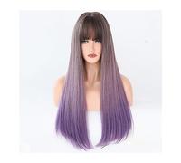 WaLdor Perruques Cheveux Synthétiques Naturels, Perruque de Cosplay Quotidien pour Femmes, Perruques Brun Blond Ombrées, Perruques Synthétiques Longues Droites avec Frange, Perruque Haute Température