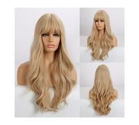 WaLdor Perruques Cosplay Party Résistant à la Chaleur Cheveux Artificiels Perruque Synthétique Brun Blonde Blonde, Longue Perruque Cheveux Profonde Ondulée avec Frange pour Femmes Perruque Carnaval