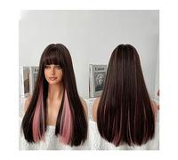 WaLdor Perruques de cheveux synthétiques pour filles, cosplay et usage quotidien, 58,4 cm longue perruque blonde avec frange pour femmes, perruque blonde longue et droite pour carnaval (couleur : noir