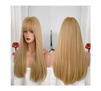 WaLdor Perruques de cheveux synthétiques pour filles, cosplay et usage quotidien, perruque blonde longue de 58,4 cm avec frange pour femmes, perruque blonde longue et droite pour le carnaval (couleur