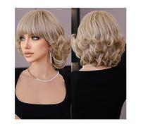 WaLdor Perruques Fête Quotidienne, Perruque Synthétique Droite Naturelle Platine, Perruques Courtes Ombrées Noires pour Femmes, Perruque Cheveux avec Frange pour Quatre Saisons Perruque Carnaval
