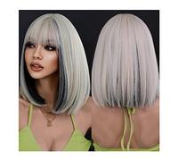 WaLdor Perruques Fête Quotidienne, Perruque Synthétique Droite Naturelle Platine, Perruques Courtes Ombrées Noires pour Femmes, Perruque Cheveux avec Frange pour Quatre Saisons Perruque Carnaval