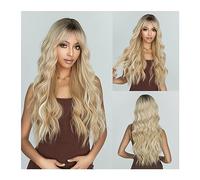 WaLdor Perruques ondulées - Perruque de cheveux naturels afro - Résistante à la chaleur - Avec frange - Blond ombré platine - Perruque synthétique longue pour carnaval