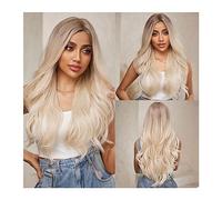 WaLdor Perruques Partie Moyenne, Résistantes à la Chaleur, Perruques de Cheveux Cosplay pour Femmes, Perruques Longues Ondulées Synthétique Lace Front, Perruque Blond Platine Carnaval (Couleur