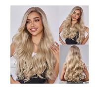 WaLdor Perruques Partie Moyenne, Résistantes à la Chaleur, Perruques de Cheveux Cosplay pour Femmes, Perruques Longues Ondulées Synthétique Lace Front, Perruque Blond Platine Carnaval (Couleur