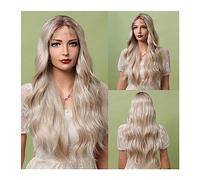 WaLdor Perruques Partie Moyenne, Résistantes à la Chaleur, Perruques de Cheveux Cosplay pour Femmes, Perruques Longues Ondulées Synthétique Lace Front, Perruque Blond Platine Carnaval (Couleur