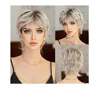 WaLdor Perruques Quotidienne Perruque Synthétique Droite Blonde Clair, Résistante à la Chaleur Courte Argentée Blonde Rétro Bob avec Frange pour Femmes Perruque Carnaval (Couleur : MW1063-1)