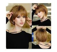 WaLdor Perruques Quotidienne Perruque Synthétique Droite Blonde Clair, Résistante à la Chaleur Courte Argentée Blonde Rétro Bob avec Frange pour Femmes Perruque Carnaval (Couleur : MW1052-1)