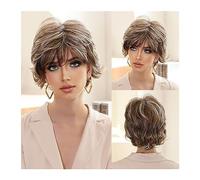 WaLdor Perruques Quotidienne Perruque Synthétique Droite Blonde Clair, Résistante à la Chaleur Courte Argentée Blonde Rétro Bob avec Frange pour Femmes Perruque Carnaval (Couleur : MW1061-1)