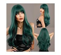 WaLdor Perruques quotidiennes Cosplay Party Perruque synthétique longue ondulée avec frange duveteuse Fibre résistante à la chaleur Perruque longue ondulée verte pour femme Perruque Carnaval