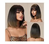 WaLdor Perruques synthétiques ombrées brunes pour femmes noires, perruques courtes droites pour cosplay avec frange, fibre résistante à la chaleur, perruque de carnaval