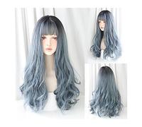 WaLdor Perruques synthétiques résistantes à la chaleur pour fête quotidienne, beige, gris, perruques longues ondulées avec frange, perruque Lolita cosplay pour femmes, perruque mignonne et cool pour