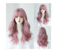 WaLdor Perruques synthétiques résistantes à la chaleur pour fête quotidienne, beige, gris, perruques longues ondulées avec frange, perruque Lolita cosplay pour femmes, perruque mignonne et cool pour