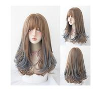 WaLdor Perruques synthétiques résistantes à la chaleur pour fête quotidienne, beige, gris, perruques longues ondulées avec frange, perruque Lolita cosplay pour femmes, perruque mignonne et cool pour