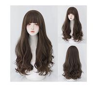 WaLdor Perruques synthétiques résistantes à la chaleur pour fête quotidienne, beige, gris, perruques longues ondulées avec frange, perruque Lolita cosplay pour femmes, perruque mignonne et cool pour