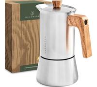 WALDWERK Cafetière Italienne (300ml) - Cafetière Italienne Induction - Cafetière Italienne en Inox avec Poignée en Chêne Véritable - Moka Compatible avec Tous Types de Plaques