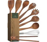 WALDWERK Set di utensili da cucina in legno - 9 pezzi con pinza da griglia, frusta, spatola, cucchiaio e mestolo per pasta - Utensili cucina