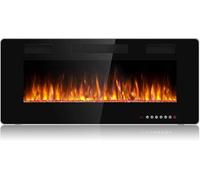 Waleaf Cheminée Electrique, 106,6 cm Cheminée Électrique Ultraplate avec Chauffage 1500W, Effet de Flammes 3D, 12 Couleurs de Flammes, Cheminée Murale ou Encastrable pour Salon & Intérieur, Noir