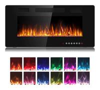 Waleaf Cheminée Electrique, 91,4 cm Cheminée Électrique Ultraplate avec Chauffage 1500W, Effet de Flammes 3D, 12 Couleurs de Flammes, Cheminée Murale ou Encastrable pour Salon & Intérieur, Noir