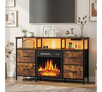 Waleaf Meuble TV avec Cheminée Electrique, Commode Meuble TV Bas pour Salon Chambre, Chauffage & Effet Flamme 3D, 4 Tiroirs & Étagères Ouvertes, pour Téléviseur jusqu'à 55 Pouces, 124x29,8x74 cm