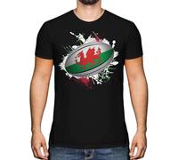 Wales Rugby Ball Splatter Mens T-Shirt Tee World Cup Sport Black Manches Courtes(Small)