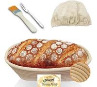 Walfos Corbeille de fermentation ovale Banneton pour la cuisson du pain, avec 100 % rotin naturel, fourchette à pain et housse en lin, idéal pour les boulangers domestiques et professionnels de 25 cm