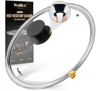 Walfos Couvercle en verre pour casseroles, poêles, frires et poêles avec bouton en silicone résistant à la chaleur - Verre trempé, compatible avec les ustensiles de cuisine de 28 cm de diamètre (noir)