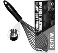 Walfos Fouet en Silicone Noir de 26,6 cm - Mélangeur en Acier Inoxydable Avec Fils en Silicone - Pour Mélanger, Battre, Mousser et Remuer