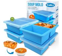 Walfos Grand plateau en silicone de 1 tasse avec couvercle, 4 paquets de bacs à glaçons pour aliments, aliments pour bébés, récipient de stockage et de congélation de soupes, bouillon,